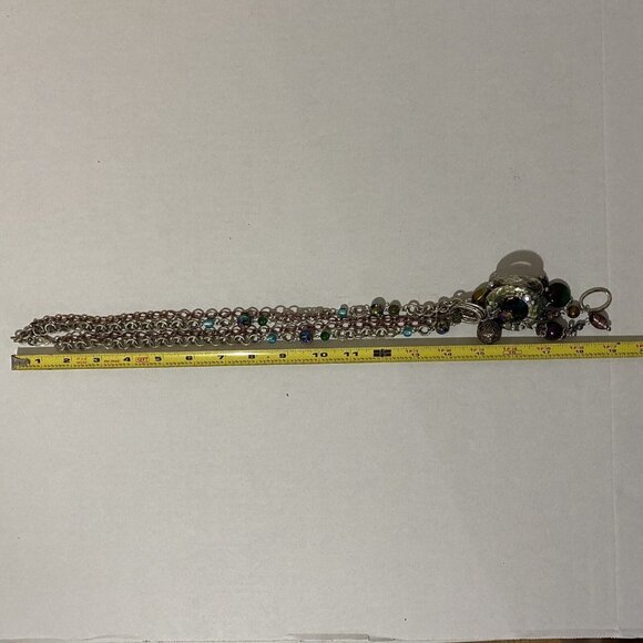 Double Chain Long Statement Necklace Copper Silver Tone - Picture 6 of 7